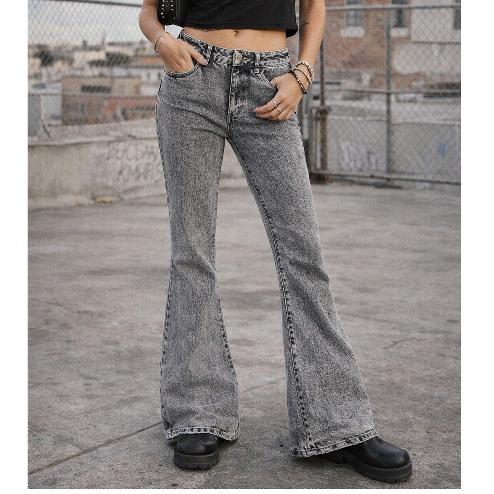 VENUS Womens Y2K Gray Acid Wash Flare Jeans Size 2 Soft Grunge 90s Rigid Denim